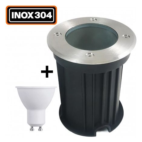 Europalamp – Spot encastrable extérieur sol rond inox 304 – Indice de protection IP65 – Ampoule GU10 5W blanc chaud – Installation facile dans béton ou bois