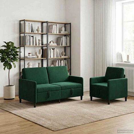 vidaXL Canapé avec rangement 2 pc Vert foncé Polyester (1/5)
