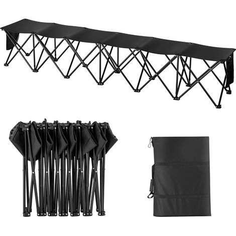 VEVOR Banc pliant portable a 6 places, banc de camping pliable en plein air avec sac de transport, banc lateral de sport deequipe pour football, camping, peche, siege instantane sans assemblage, noir