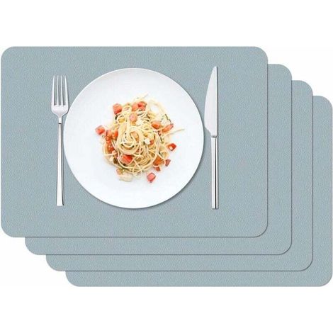 Set of 4 Placemats, Washable Waterproof Placemats 42 x 30cm Kitchen Dining Room PVC Placemat Non-Slip Heat Resistant, Blue Grey (1/5)