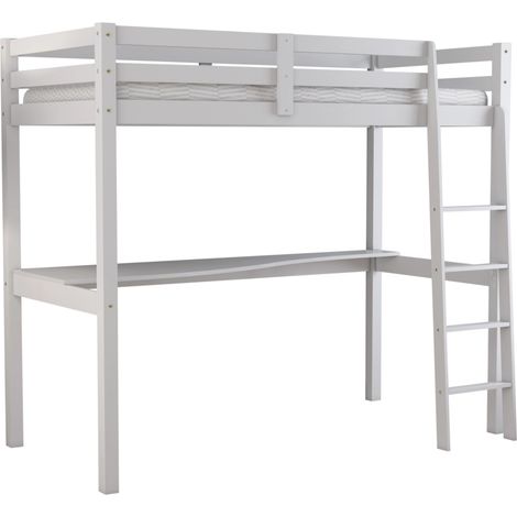 letto a soppalco con scrivania "nizza" in pino massello bianco laccato 202x98x176 cm (1/4)