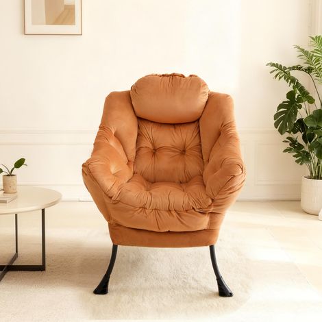 Fauteuil avec tabouret inclinable orange à accoudoirs,poche latérale et repose-pieds,fauteuil à ailes pour salon,chambre,bureau.