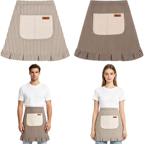 Lot de 2 tabliers de cuisine réglables en coton et lin avec poche (1/5)