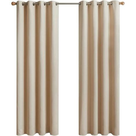 Rideau Thermique Isolant Anti Froid,130 x 160cm (Largeur x Hauteur), Rideaux pour Chambre, à Oeillets,Beige Clair,2 Pièces