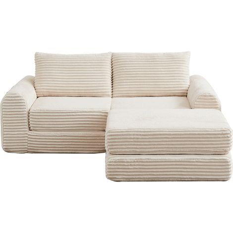 ELVMI Divano Letto Modulare 2 Posti con Poggiapiedi Mobile e Braccioli Curvi in Velluto a Coste Beige (1/5)