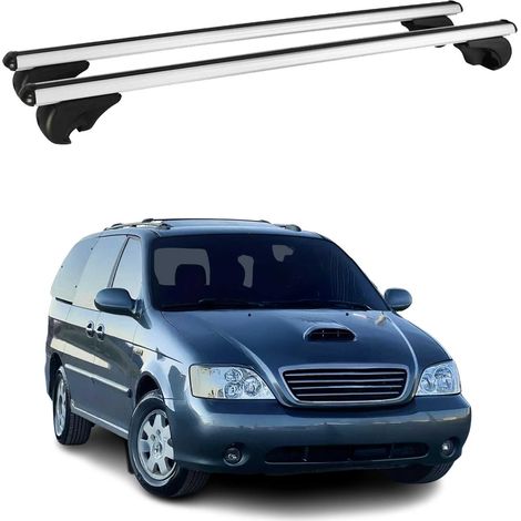 OMAC Barres de toit en aluminium pour Kia Carnival I 1998-2005 – TÜV / DIN 75302:2019 – Antivol inclus – Charge max 75 kg – 2 barres Argent (1/4)