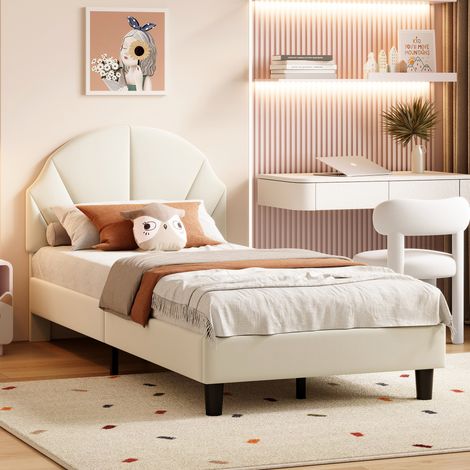 Lit 90x190 cm,lit simple 90x190,lit princesse,lit fille,lit enfant.lit adulte,avec sommier a lattes,tete de lit reglable enhauteur,tissu en velours,beige