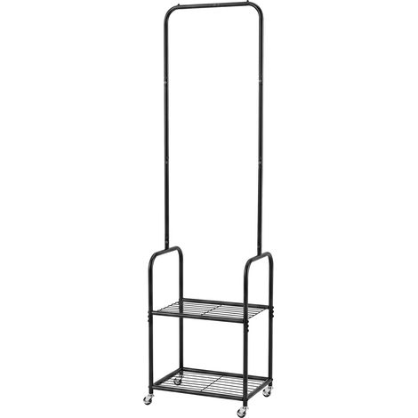 Levede Clothes Rack Heavy Duty Garment Rack 2 Shelf Locking Wheels Bedroom Black (1/5)