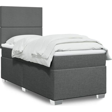 vidaXL Sommier à lattes de lit et matelas Gris foncé 90x190 cm Tissu (1/5)