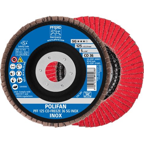 PFERD TOOLS POLIFAN Fächerscheibe PFF 125x22,23 mm flach CO-FREEZE 36 Leistungslinie SG INOX Edelstahl 10 Stk (1/5)