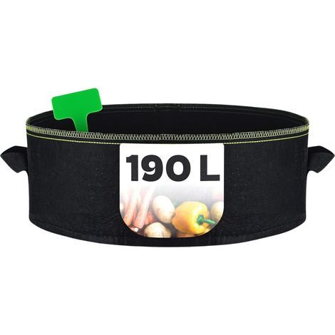 Pflanzsack 190 l, Vliesstoff, Ø 90 cm, Schwarz, für Garten, Balkon oder Terrasse (1/5)