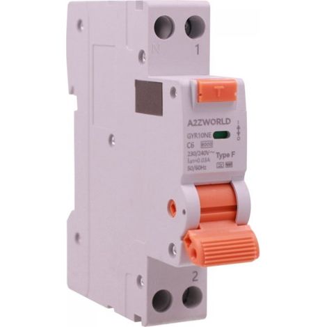 RCBO Interruttore Magnetotermico Differenziale Tipo F Slim 1 Modulo DIN, Curva C 1P+N 6000A 30mA AC 230V IP20, Corrente Disponibili 6A 10A 16A 20A 25A 32A 40A (C6A)