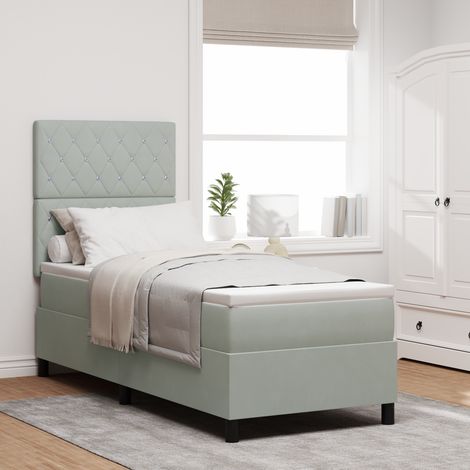 Box Spring Bed with Mattress Light grey 80 x 200 cm Velvet vidaXL (1/5)