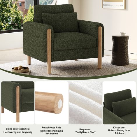 Fauteuil avec accoudoirs généreusement rembourré épais siège de détente confortable vert frais (1/4)
