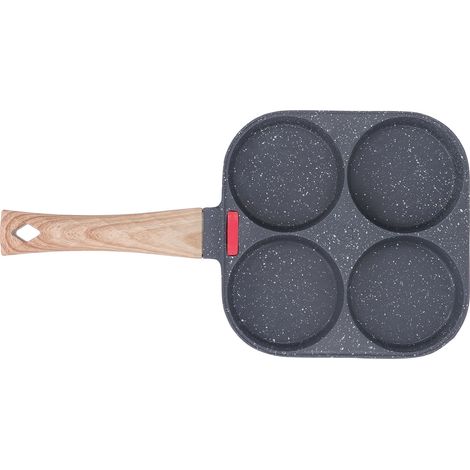 Poêle à œufs en silicone thermosensible et aluminium, idéale pour les crêpes, les omelettes et les hamburgers (4 trous), avec poignée ergonomique. (1/5)