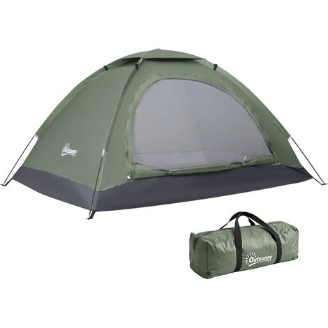 Tente de camping pliante avec 2 fenêtres en filet, sac de transport et armature en fibre de verre, 206 x 152 x 110 cm, verte (1/5)