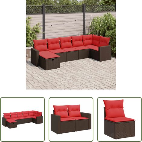 Terrassensofa - 7-tlg. Garten-Sofagarnitur mit Kissen Braun Poly Rattan (1/5)
