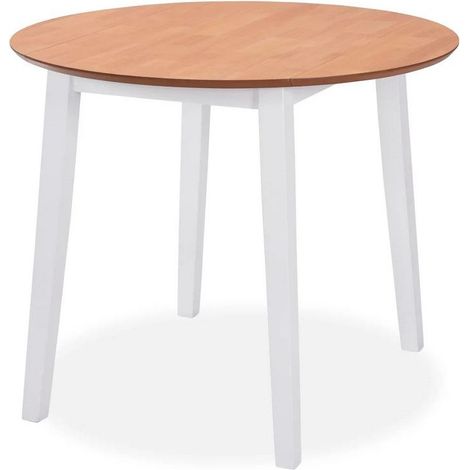 Table ronde bois clair et pieds hévéa massif blanc Verco D 90cm (1/5)