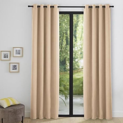 Lot de 2 rideaux occultant thermique beige 140 x 260 cm (1/4)