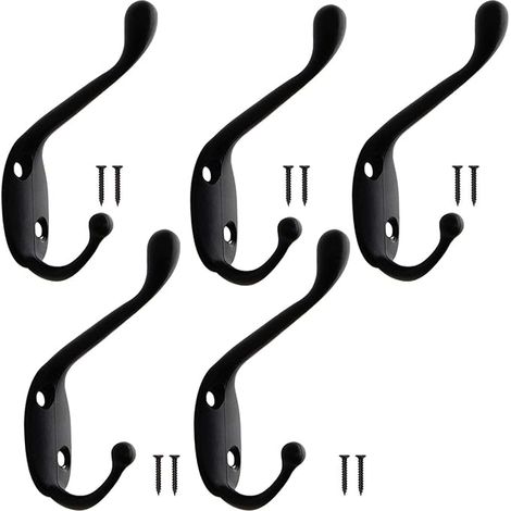 Lot de 5 patères noires, patères en métal style vintage, crochets muraux robustes, porte-manteaux mural, crochets pour chapeaux rétro (1/5)
