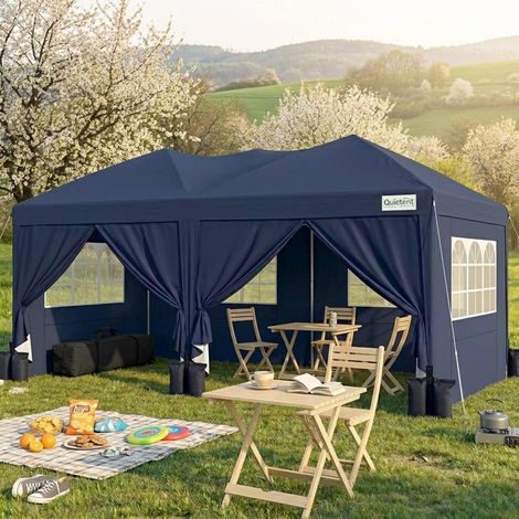 Faltpavillon 3x6m wasserdicht mit Seitenwänden, UV-Schutz 50+, Stahlrahmen, dunkelblau (1/5)