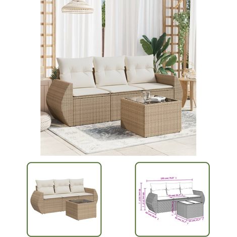 The Living Store Salon de jardin avec coussins 4 pcs beige résine tressée - Ensemble Salon De Jardin - Salon De Jardin Pliable - Meuble De Jardin En Résine Tressée - Mobilier De Jardin Design - Set Sa (1/3)