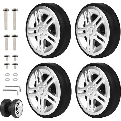 CYRILL – 4pcs Roue Valise à Roues de Bagages Universelle 50 x 11 mm Roulette Valise Remplacement Roulette Valise en Caoutchouc avec Essieux Roue de Rechange des Réparations de Valises Argent (1/5)