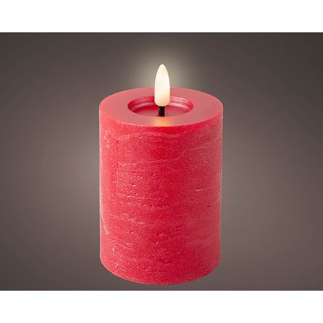 Vela de cera LED superficie rústica Ø7x11,2cm LUMINEO – Rojo (1/2)