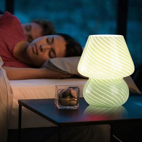 Lampe de Chevet Champignon, Lumière de nuit en Verre Chambre à Coucher, Lampe De Chevet, Lampe de Chevet Chambre Lampe Veilleuse(Vert) (1/4)