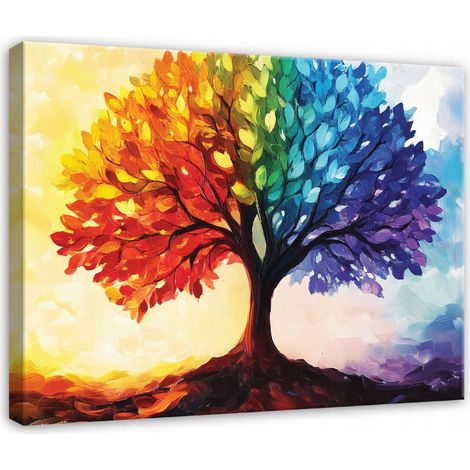 tableau arbre du bonheur coloré pour chambre salon cuisine sur toile 120x80 (1/3)