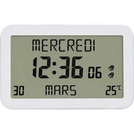 Horloge murale et à poser digitale LCD H180F blanc avec calendrier et thermomètre h180f réf 2033 23,1 × 13,7 × 3,6 cm 290 g – Livraison gratuite