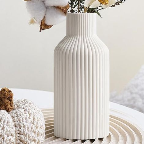 Vase Céramique Blanc, Vase l'herbe Pampa, Style Nordique, Salon, l'entrée, Le Bureau, Blanc (1/5)