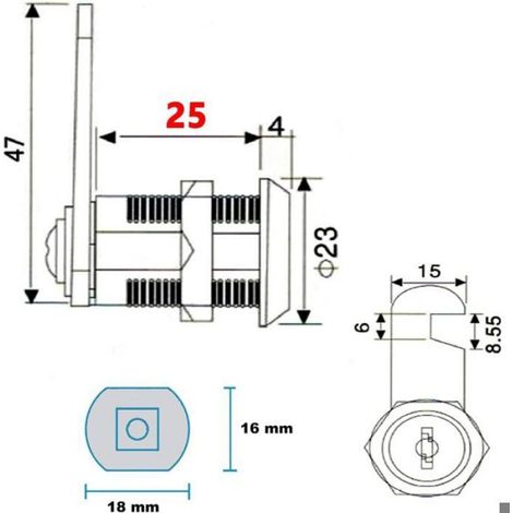 Serrure Batteuse Cylindre, Verrou de Porte pour Armoire, Serrure Batteuse a Came Barillet pour Boite aux Lettres Tiroir(25mm) (1/4)
