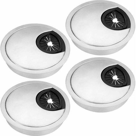 Round recessed desk cable grommet – Set of 4 brushed metal cable grommets, 60 cm, sleek design for neat cable management