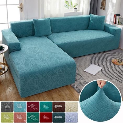 Dicke Jacquard-Sofabezüge, einfarbiger Sofabezug, L-förmiger Bezug, Bankbezüge, 2-Sitzer, Seeblau (1/4)