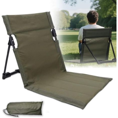 Chaise De Sol Pliante - 1 Unité - Tissu Durable - Avec Dossier Et Arceau - Camping Plage Jardin - Vert 38x39,5 Cm (1/5)