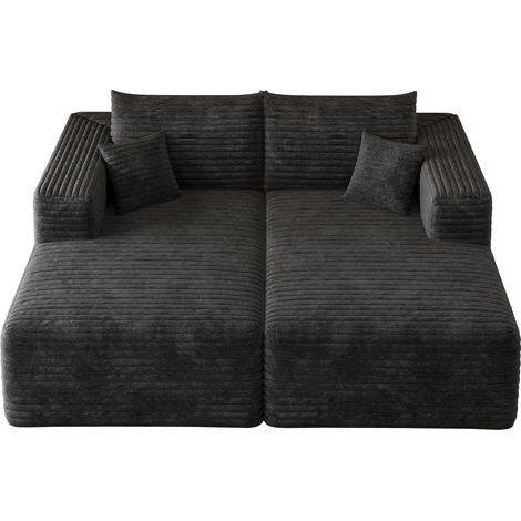 Modulares Sofa aus Cord, Ohne Montage, Minimalistisches Design, Weicher Stoff, Schwarz, 180 × 151 cm (1/5)