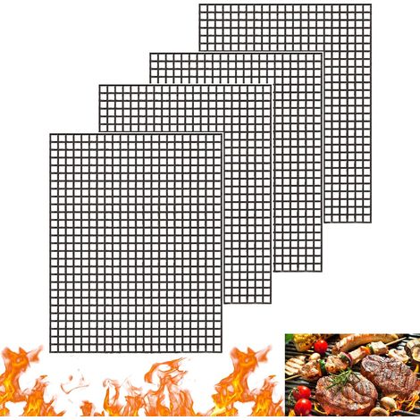 Set of 4 BBQ mats, 40 x 30 cm, non-stick, reusable, for gas, charcoal, electric, air fryer, and oven grills (1/5)