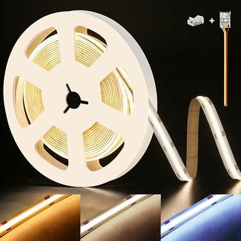 24V Ruban LED COB CCT Blanc Chaud Neutre Froid 2700K-6500K 5m 576LED/m Dimmable Autocollant Bande Striscia Strip Lumineuse (1/2)
