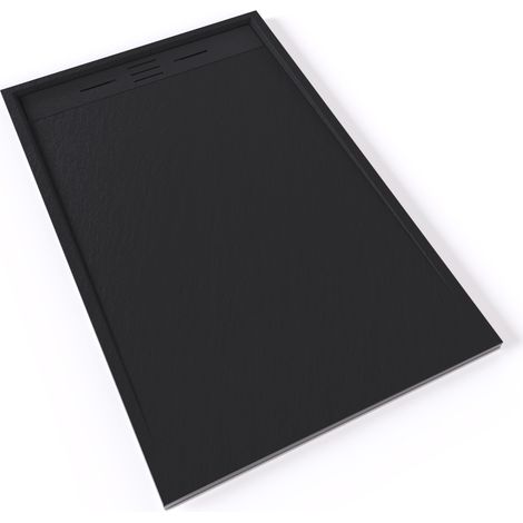 HIEMAL Receveur de douche 90 x 140 cm résine Noir aspect ardoise + bonde incluse - Salle de bain
