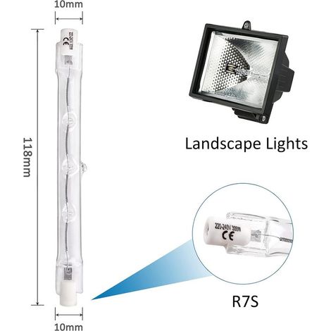 Ampoules Halogènes Linéaires R7s 118mm 300W, Dimmable Blanc Chaud 2700K 4500LM, 220V Projecteur à Double extrémité R7s pour Éclairage paysager, Lumière de travail de sécurité, 5 Pièces (1/5)