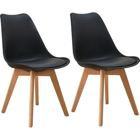 SVITA MATS 2er Set Esszimmerstühle Küchenstühle Holz Lehne Kunstleder Schwarz