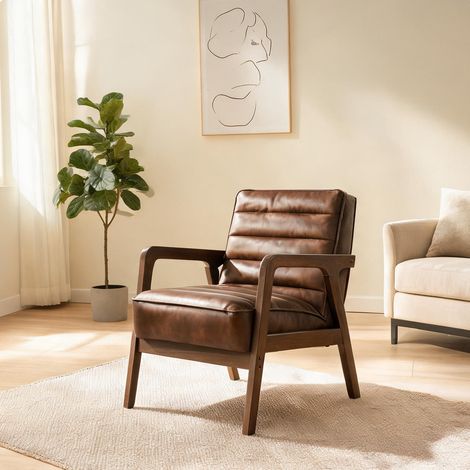 Fauteuil coloris marron en pU bois 64 x 86 x 79 cm (1/5)