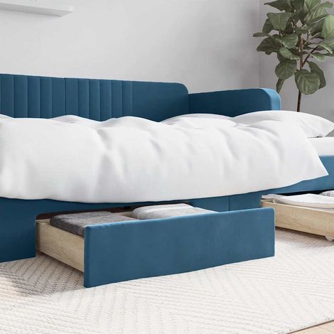 Tiroirs de lit 2 pcs bleu bois d'ingénierie et tissu vidaXL