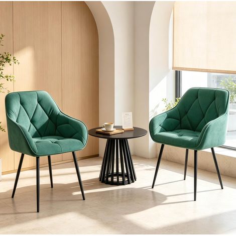 Juego de 2 sillas de comedor ergonómicas, tapizadas, con patas metálicas, terciopelo turquesa (1/5)