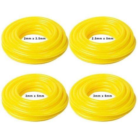 Set de 4 tuyaux en PVC pour carburant Longueur 1.5 m Dimensions (diamètre intérieur x diamètre extérieur) 2,5 x 5 mm, 3 x 5 mm, 2 x 3,5 mm, 3 x 6 mm (1/4)