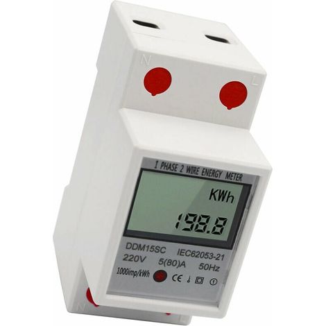 Compteur EDF Compteur d'énergie monophasé à Rail DIN à affichage numérique LCD 5-80A 220V 50Hz moniteur de consommation d'énergie de compteur électronique KWh DDM15SC, blanc - blanc (1/5)