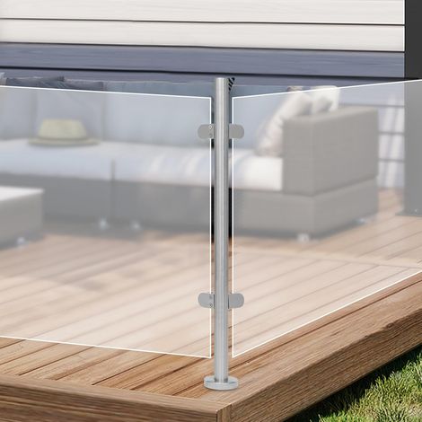Glass Balustrade Railing Post, 304 Stainless Steel Railing Post with Glass Clamps 3.74" Base for Balustrade Balcony Deck Stairs 90cm Corner Post (1/5)