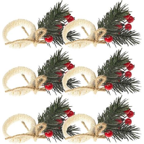 Lot de 6 ronds de serviette en forme de baies artificielles, décorations de Noël-9X8X4.5CM