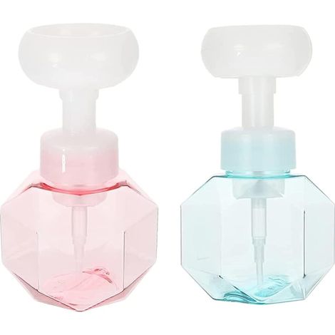 2pcs Distributeur de Mousse en Forme de Fleur Distributeur de Mousse Bain Distributeur Savon Fleur Rechargeable Transparent pour Cuisine Salle de Bain Voyage Bleu Rose 300ml (1/5)